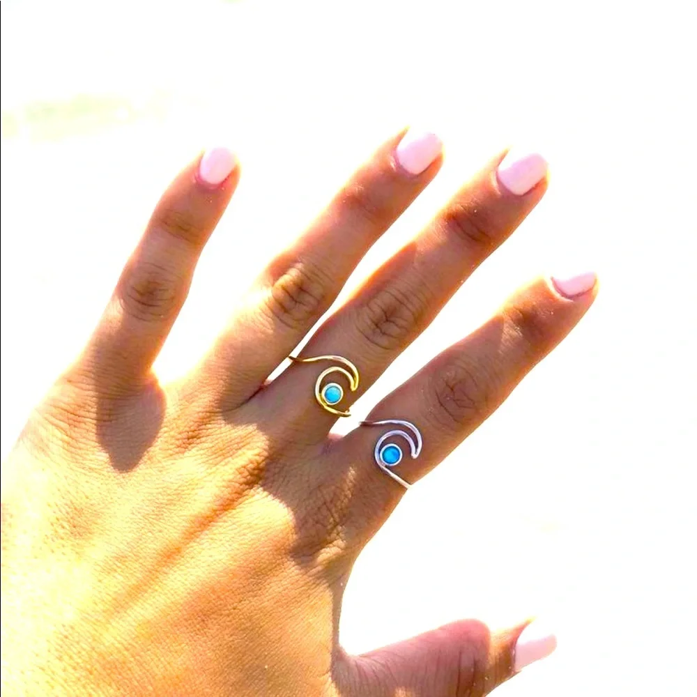 Opal Sterling Silver Gold Plated Modern Wave Ring NWT